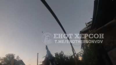 First person view of a Russian soldier shooting at a drone with his rifle, Chasiv Yar area