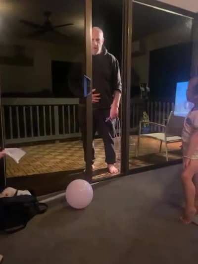 Letting gran pa skip rope on the deck
