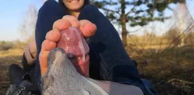 Pressed firmly against her sole