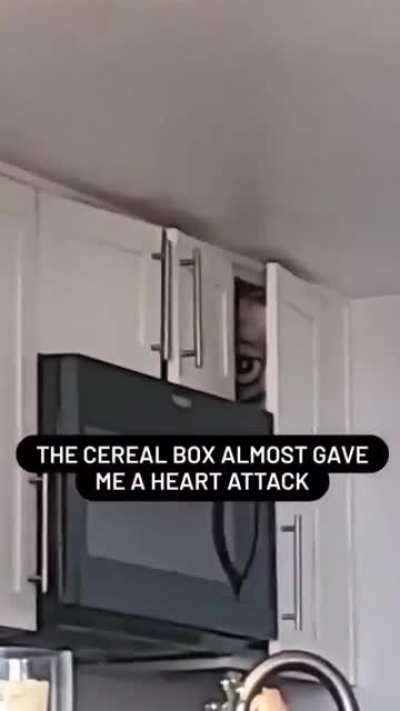 When you're home alone and realise even your cereal box tryna kill you