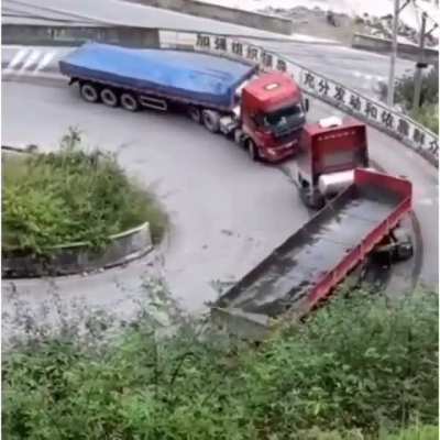 Trucks crash into each other when turning