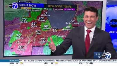 Weatherman discovers his monitor has a touch screen... immediately turns into a kid.