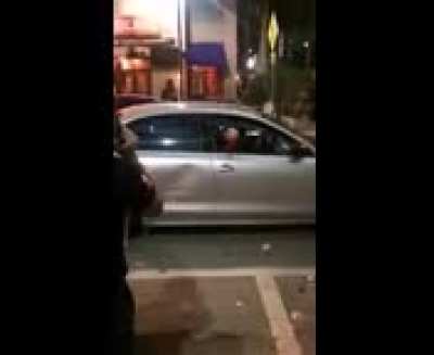 Drunk girl tries to hijack an Uber & destroys his car!