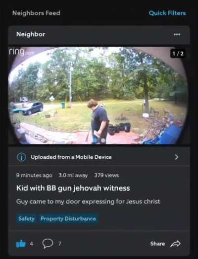 Kid fires BB gun and demands to talk about Jesus Christ on Ring camera