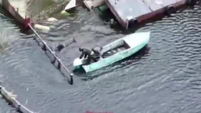 A Russian boat was spotted attempting to perform an evacuation but was thwarted by grenades dropped from a drone. Later, Ukrainian soldiers finished them off