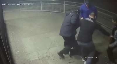 Pulling a knife on a group, instant karma.