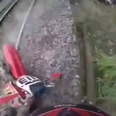 Riding on the train tracks in GTA.