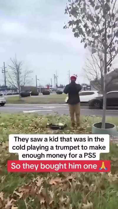 This couple saw a kid playing his trumpet in the cold to buy a ps5 so they got him one