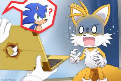 What did Sonic find on Tails' laptop? (Artist: manekipenguin)