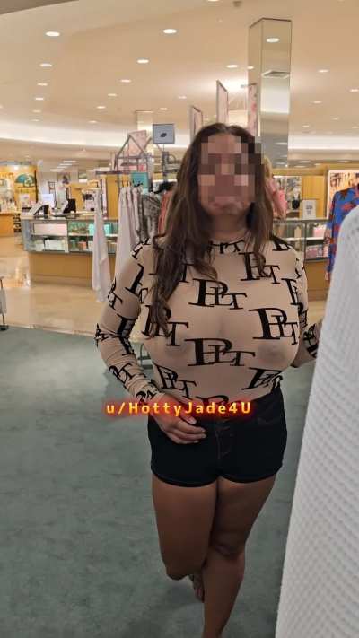 My Asian titties in SHEER while shopping