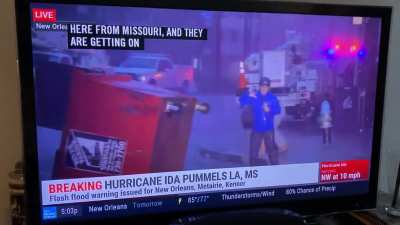 NO ONE: Cat 4 hurricane? Debris everywhere? Overturned dumpster? Meteorologist working hard?… perfect conditions to make an ass of myself! THIS DUDE: