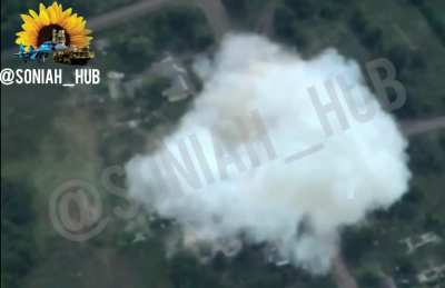 Ukrainian aviation strike on a position of the 15th Guards Motor Rifle Regiment in Nova Tarasivka, Kharkiv region with three GBU-39 Small Diameter Bombs. Reportedly a command post. Location: (49.65816, 37.98430) Published on September 12, 2024