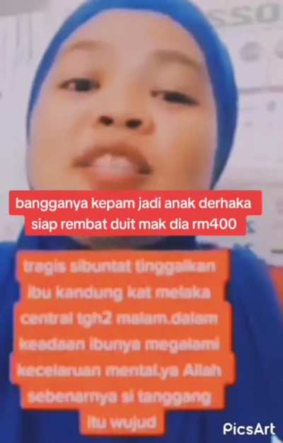 Proudly announcing on live that she abandoned her mom at Melaka Sentral's toilet and stealing her money 