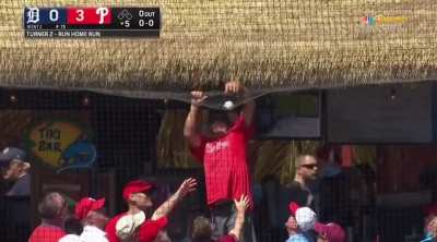 [Highlight] Trea Turner delivers a baseball to the roof of the Tiki Bar in left field for his sixth home run in the span of a week