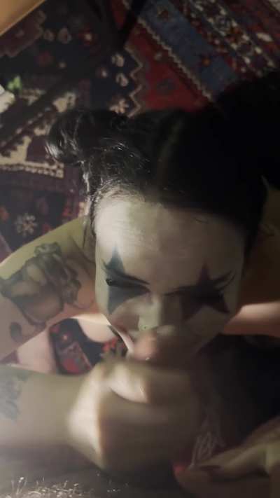 Finishing all over her clown face