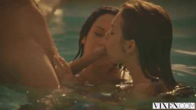 Poolside fun leads to threesome