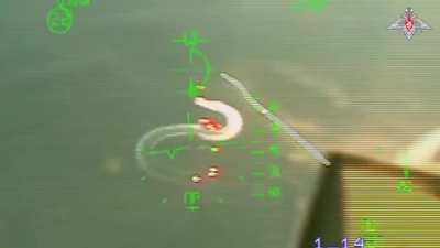 Russian Su-30SM jet attacking Ukrainian motor boat