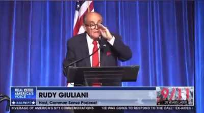 Rudy Giuliani utterly drunk at a 9/11 dinner speech last night, confused General Milley with Miley Cyrus, then threatened to attack him with his lapel stars