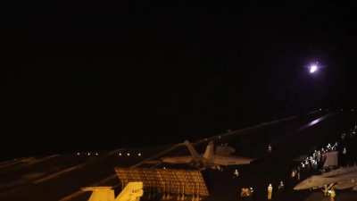 Video of the US Navy strike package launching from the carrier USS Eisenhower earlier this night to hit Houthi Targets in Yemen.