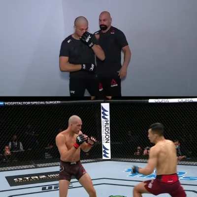 Brian Ortega practicing the spinning elbow before the fight then landing one on TKZ