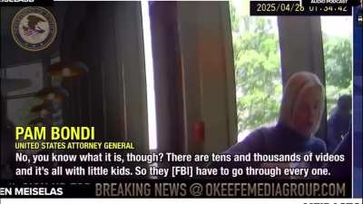 Pam Bondi caught on camera saying theres tens of thousands of videos of kids in the Epstein files