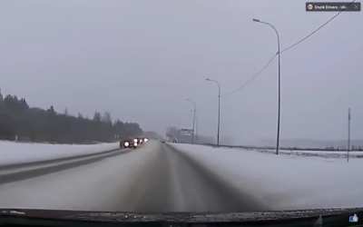 Russia: Car drifts out of lane and hits cammer