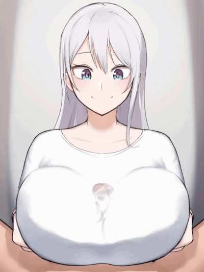 She jerks off her son with her breast