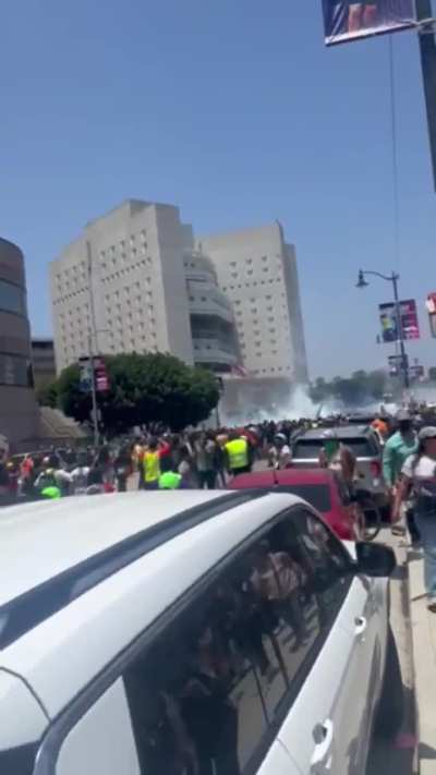 The anti-ICE protest in downtown LA has already had tear gas dispersed, with families reportedly hit
