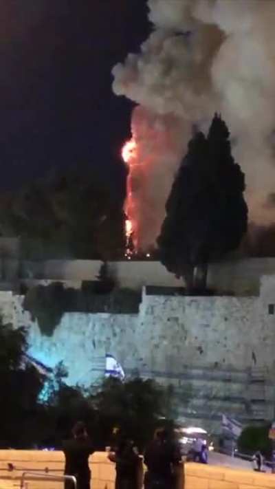 A fire rages at the Dome of the Rock