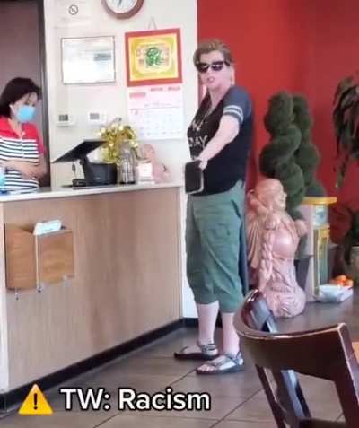 Racist Karen harasses an employee at a Vietnamese restaurant