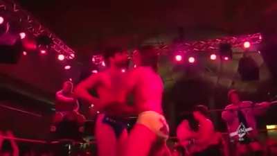 Adam Cole and Drew Gulak dancing to the backstreet boys