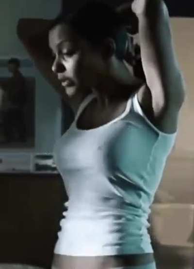 Poking through her top