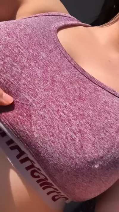 My sports bra holds in these huge tits well 😜💦 [OC]