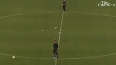 Soccer fan pulls off incredible challenge during half-time fans challenge