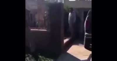 Girls refuse to leave his property, gets bodyslammed