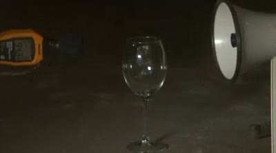 Breaking wine glass with megaphone