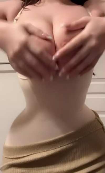 This sculpting bodysuit compliments my tiny waist but suffocates my huge natural tits [drop]