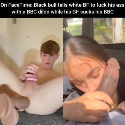 Twink BF fucks his ass with a dildo while his GF sucks BBC