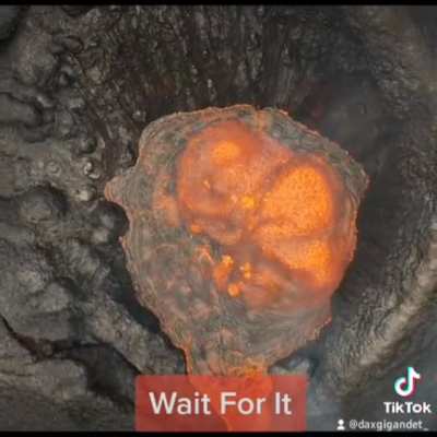 Drone footage of a volcanic eruption from above