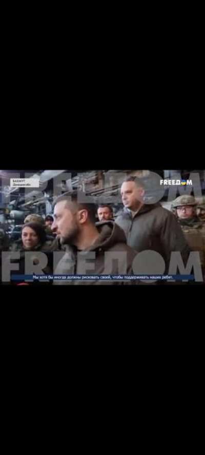 UA POV. More footage of Zelensky in Bakhmut with sounds of explosions in the background.