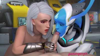 Ashe & Echo fighting over a cock (gamingarzia)