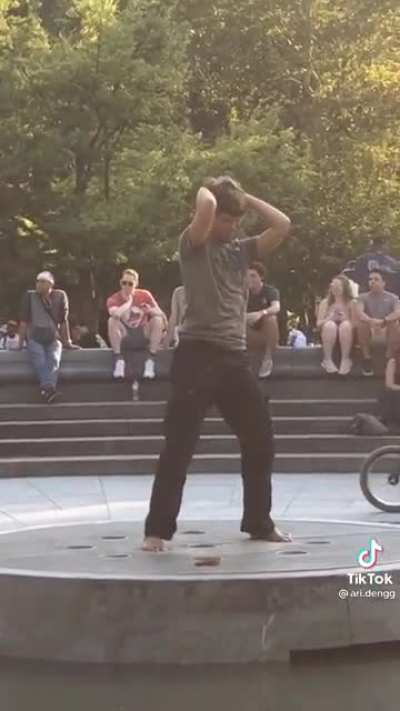 A guy giving a free show