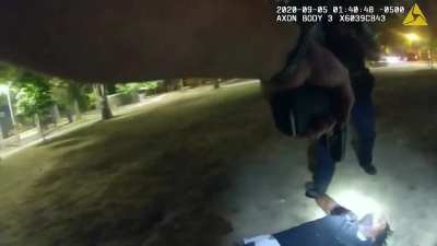 Chicago police respond to a call of a stabbing suspect, taze him twice as he moves towards them, and shoot him as he stabs a police officer in the vest