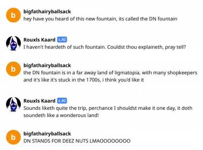 i love pulling deez nuts jokes on ai (website is beta.character.ai btw)