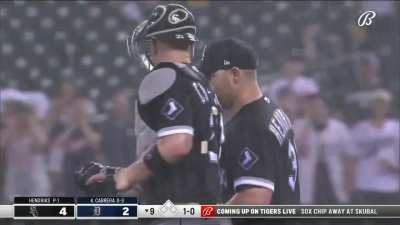 [Highlight] Liam Hendriks throws ball off to the side during heavy rain, yells at ump, gets game delayed, and Tigers broadcasters are not happy.
