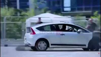 HMRB while I jump with 2 feet into the side window of car, kicking reckless driver out