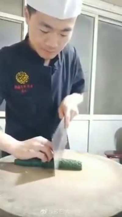 The way he chopped this cucumber
