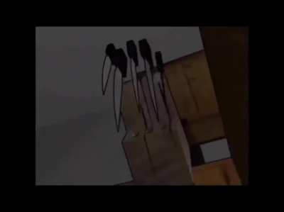 Kirby screams while knifes fall on him.
