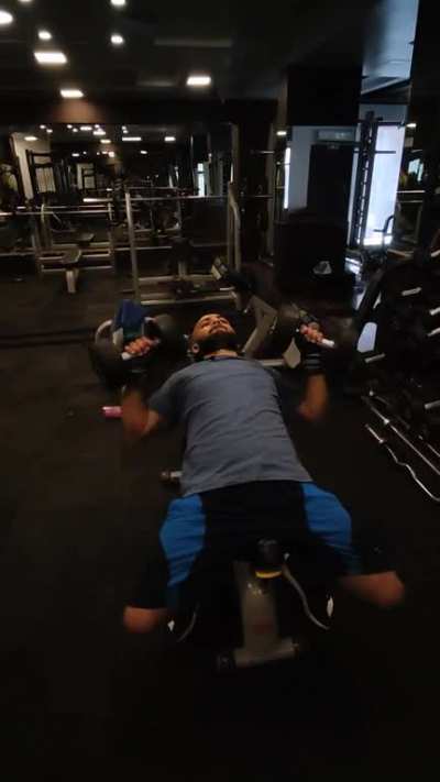 Form check please. Been doing barbell bench press till now which causes a slight discomfort in the left shoulder, thereby switching to dumbbell press.