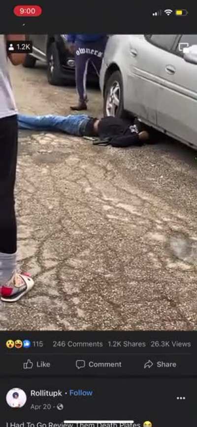 Man backs up over and kills attempted robber, and then someone steals the gun off the dead robbers body